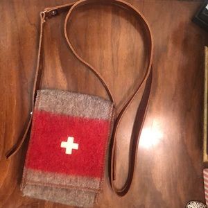 Swiss leather and wool crossbody bag